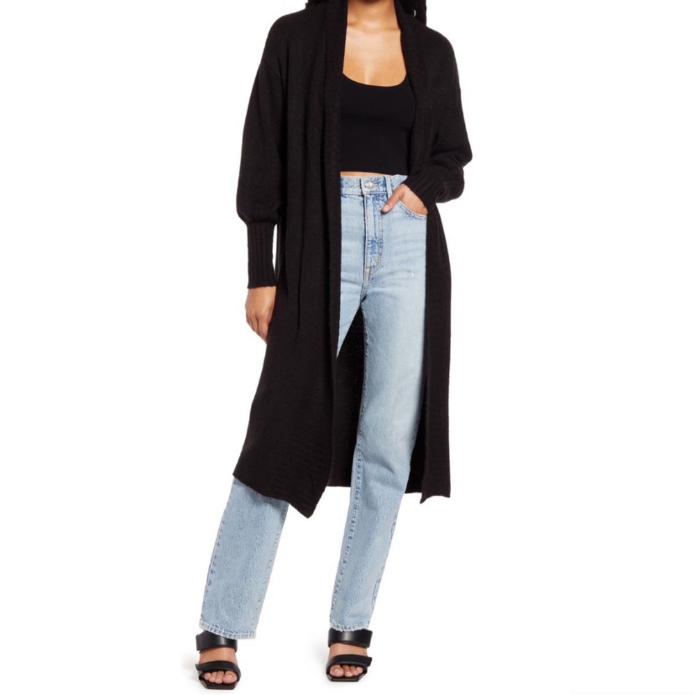 New AFRM Shaylee Black Longline Knit Open Front Cardigan Sweater Size M